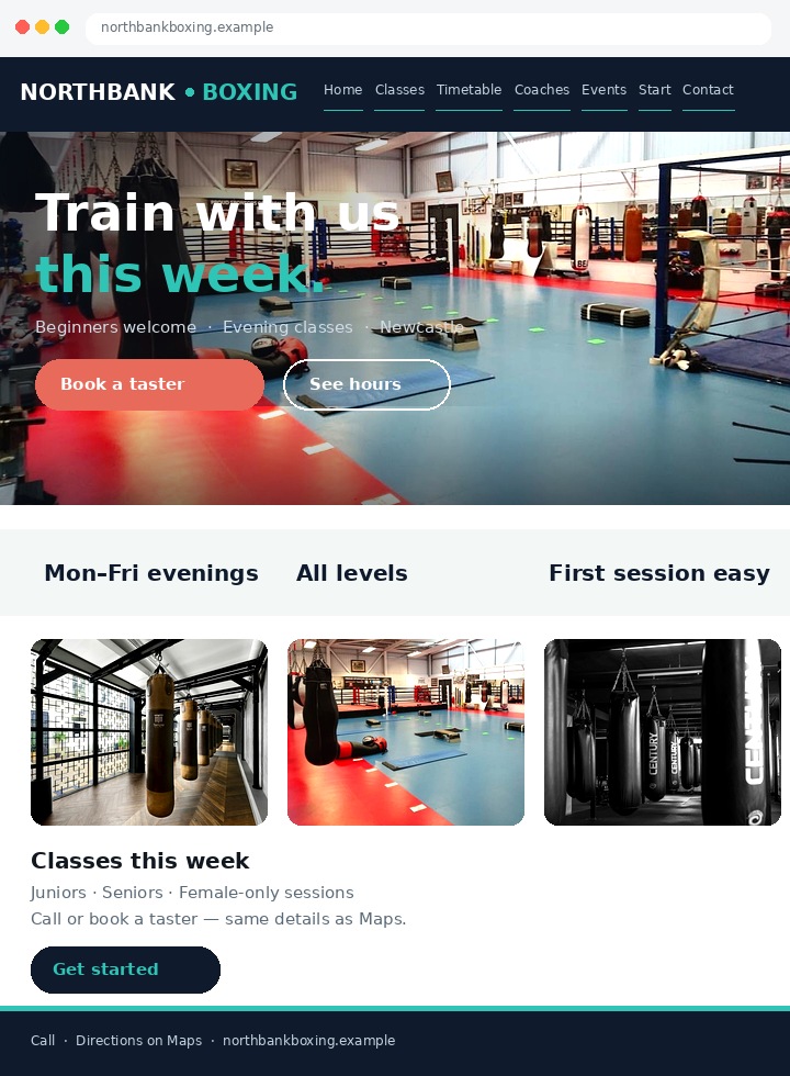 Fictional clear club website with book a taster