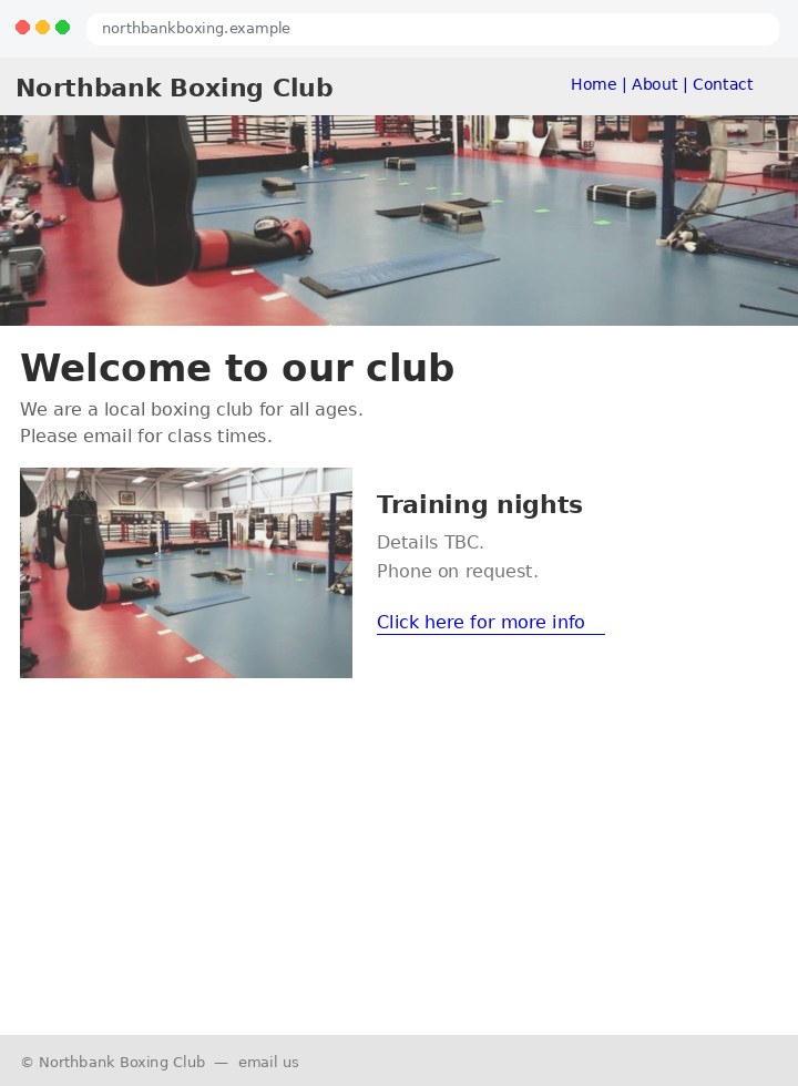 Fictional weak empty club website